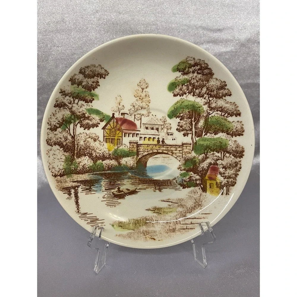 VNTG Nasco Holiday Water Canal Bridge Scene Cup Saucer Set Japan Made PreOwned